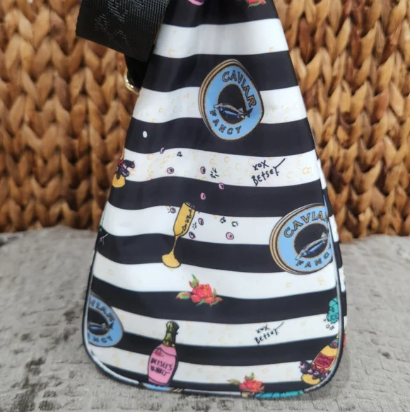 NWT Betsey Johnson "Caviar & Bubbly" Insulated Lunch Tote Chic Striped Bag - Picture 9 of 17